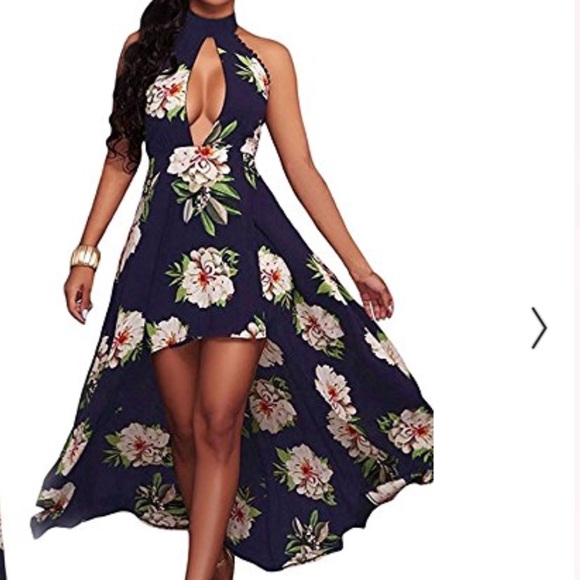 ZESICA HALTER NECK FLORAL HIGH LOW MAXI MED/8 NEW - Picture 2 of 4